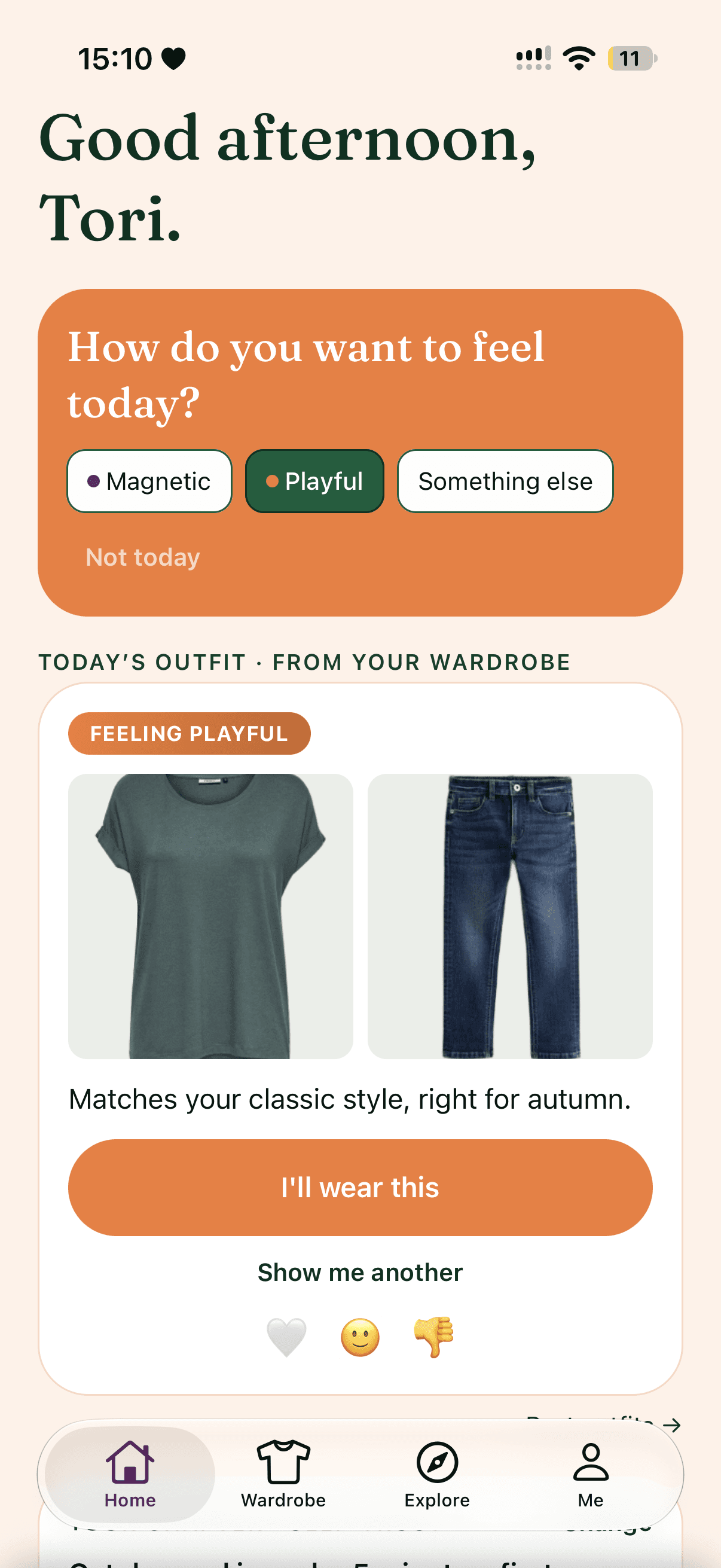 A morning check-in in the enless app