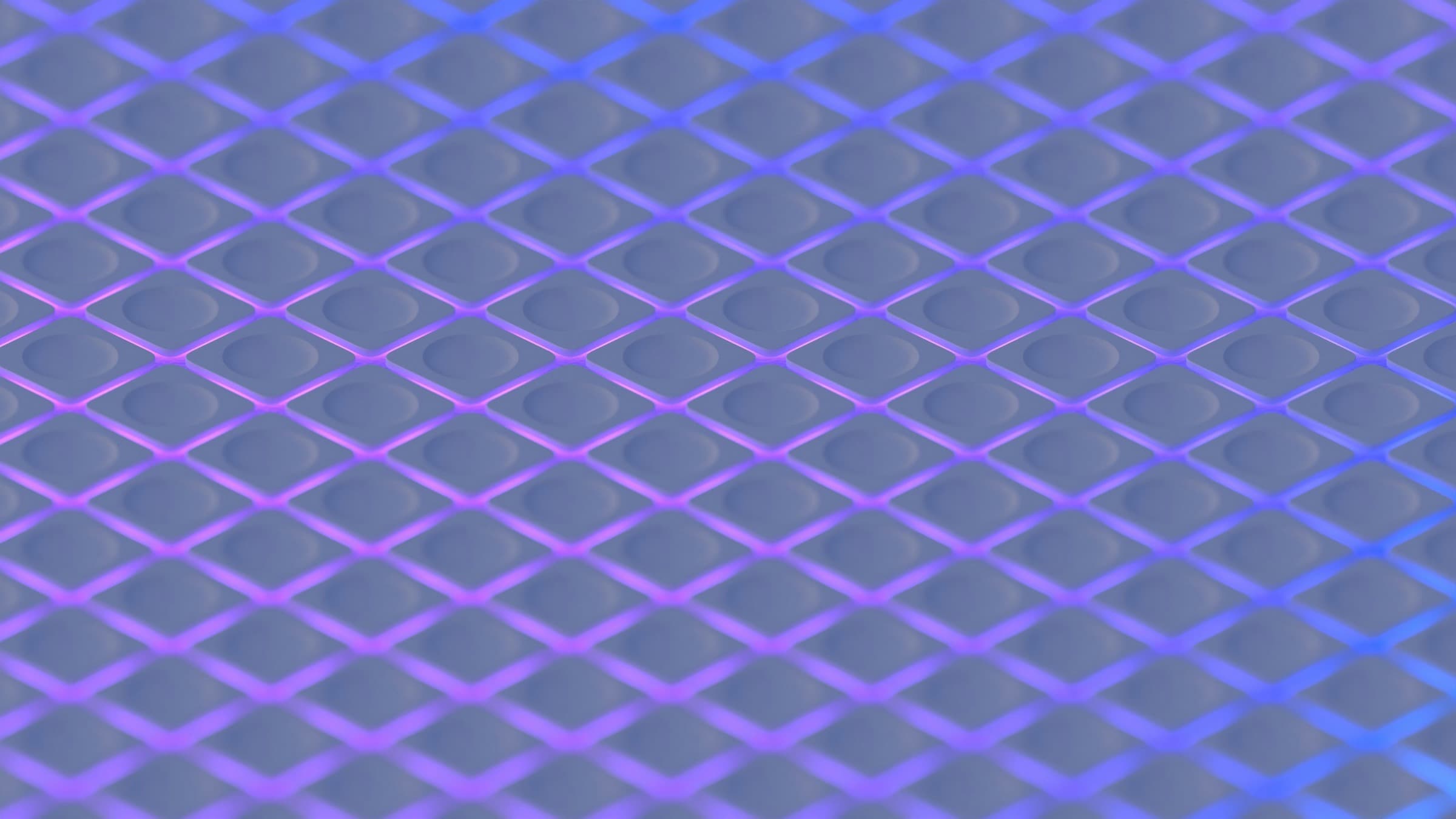 A repeating diamond mesh pattern in purple and blue light