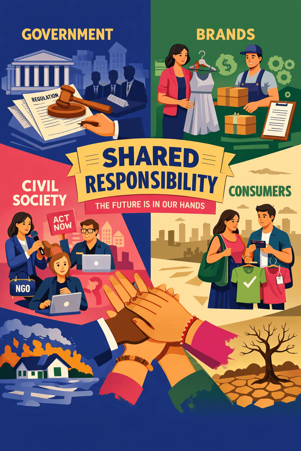 Shared responsibility across government, brands, civil society, and consumers
