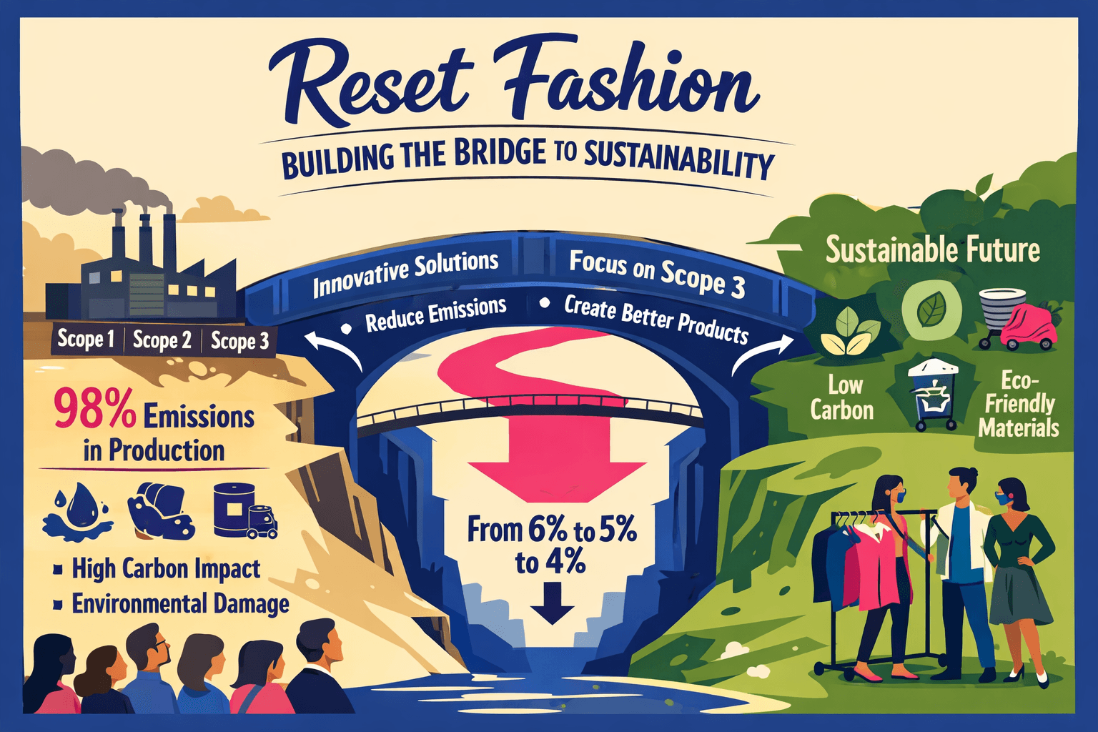 Reset Fashion diagram: building the bridge from Scope 1-3 production emissions to a sustainable future